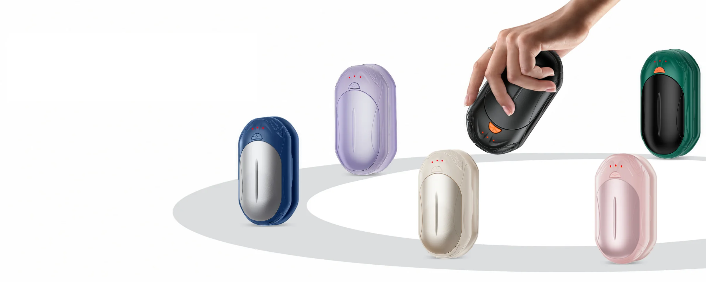 Six UNIHAND warmers in Blue Grey, Purple, Champagne, Black, Pink and Dark Green